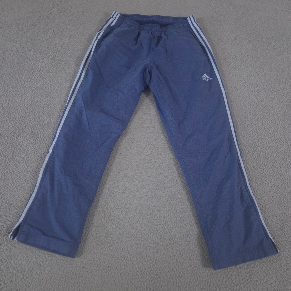 Adidas Pants Mens XL Blue Climawarm Straight Leg Nylon Three Stripe Ankle Zip